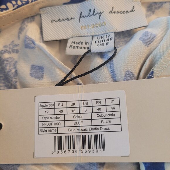 NWT ATHLETA Never Fully Dressed Blue Mosaic Elodie Dress Size 8 - Picture 9 of 9